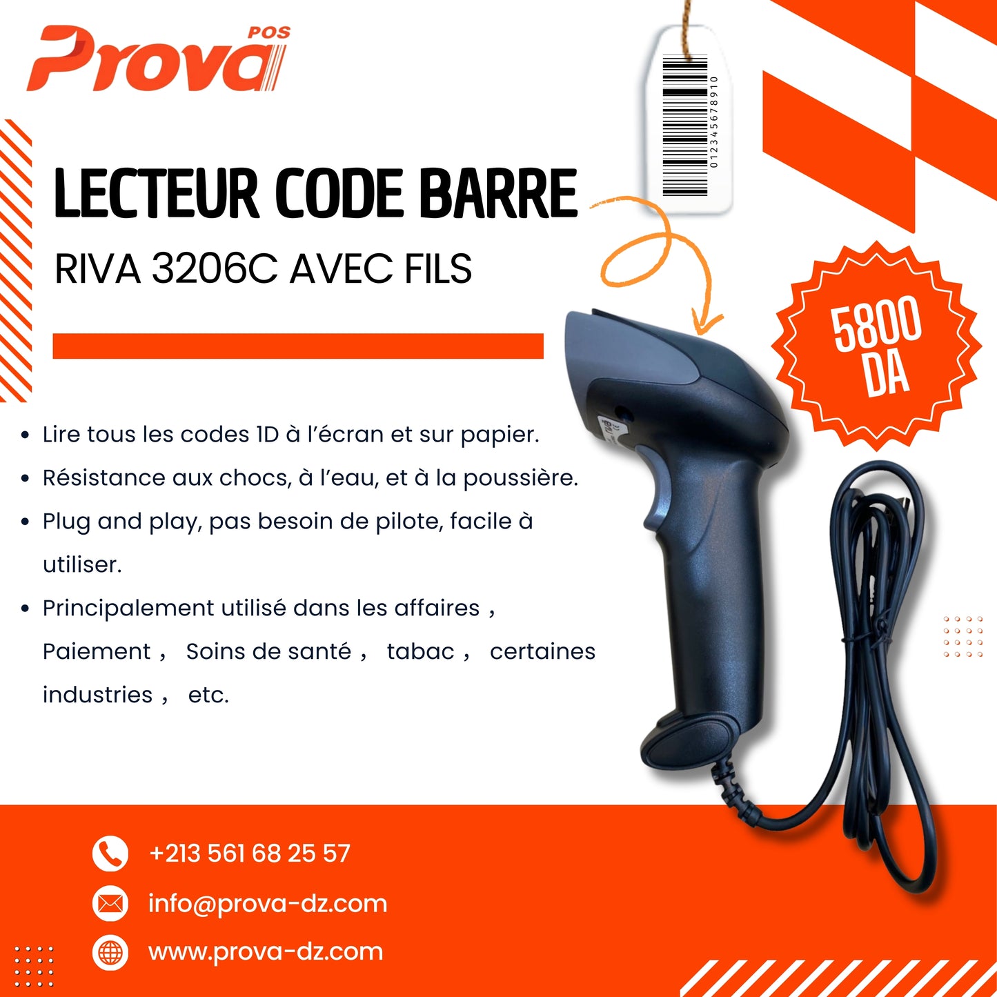 LECTEUR CODE BARRE RIVA 3206c avec Fils